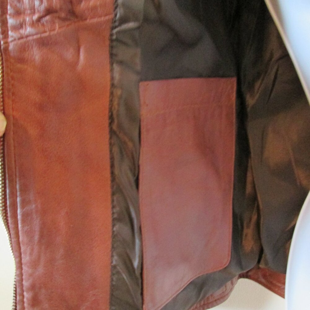 Cognac Leather Biker Style Jacket - Quilted Shoulder Sz XS - Picture 8 of 12
